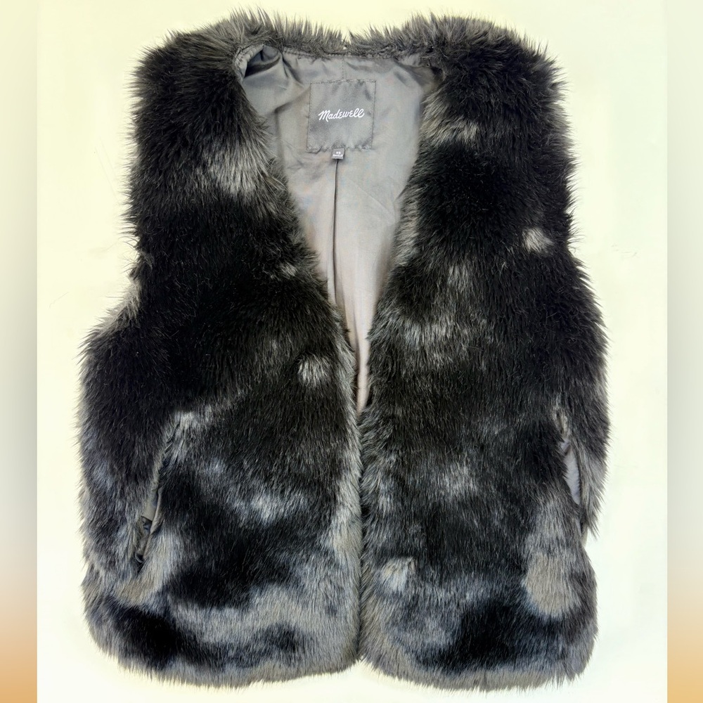 Black Madewell Faux Fur Vest Hook Closure Pockets Lined Sixe XS